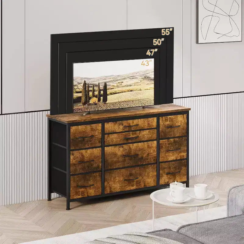 Commode à 10 tiroirs gris foncé / motif tigré avec prise de courant – Utilisation par 1 personne