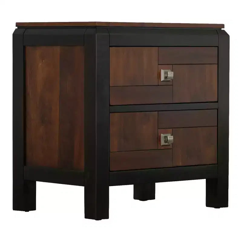 Table de chevet à 2 tiroirs Noyer brun, cadre en bois, individuelle