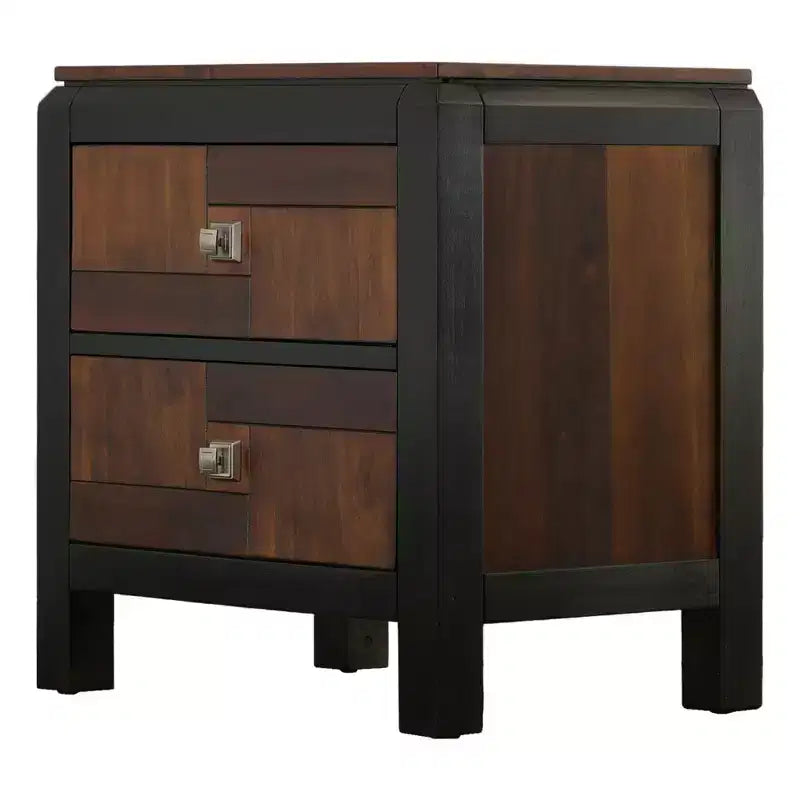 Table de chevet à 2 tiroirs Noyer brun, cadre en bois, individuelle