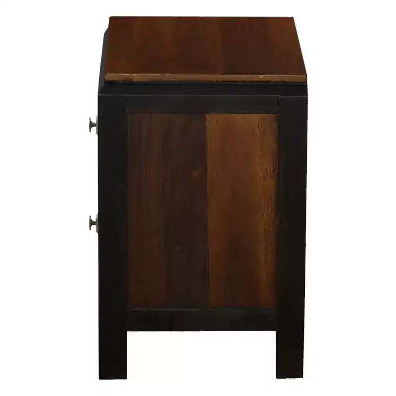 Table de chevet à 2 tiroirs Noyer brun, cadre en bois, individuelle
