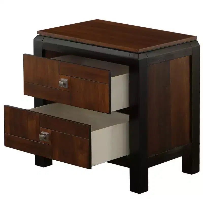 Table de chevet à 2 tiroirs Noyer brun, cadre en bois, individuelle