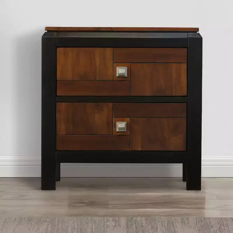 Table de chevet à 2 tiroirs Noyer brun, cadre en bois, individuelle