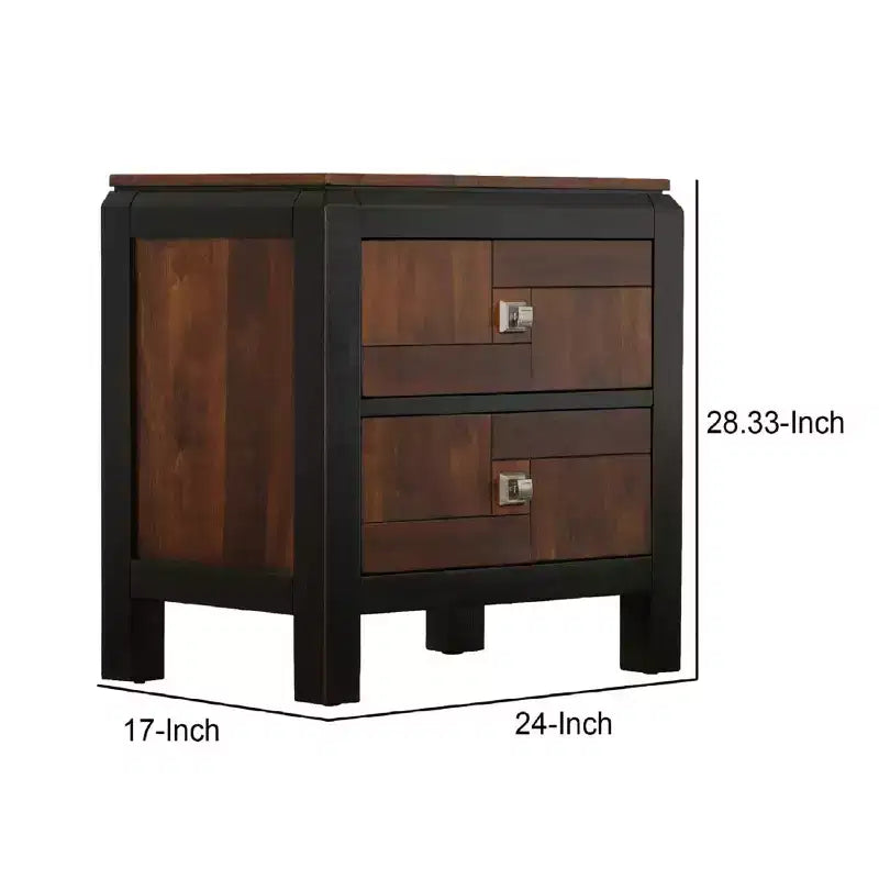Table de chevet à 2 tiroirs Noyer brun, cadre en bois, individuelle