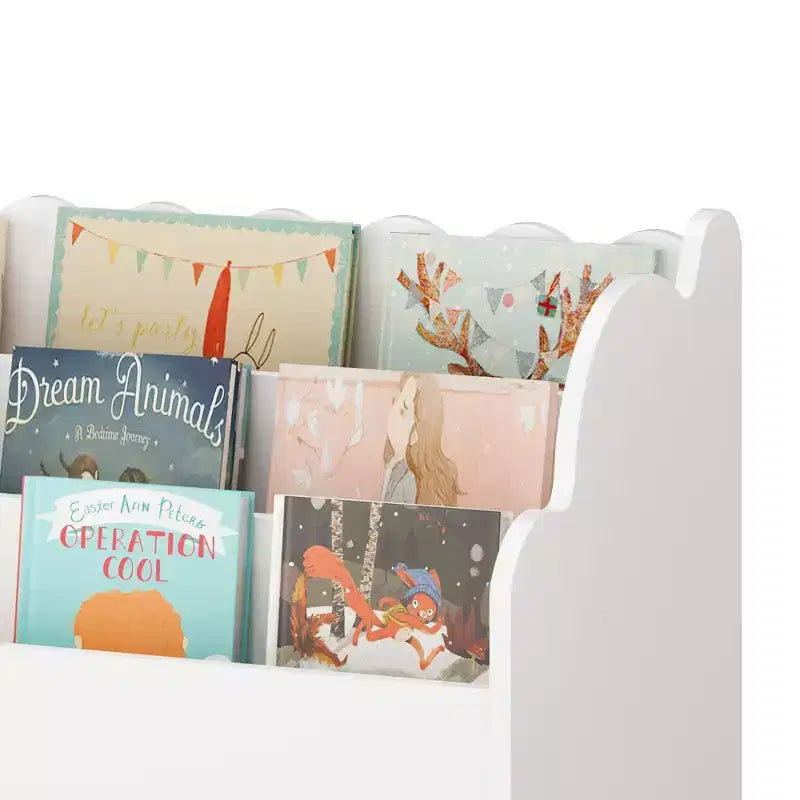 Bibliothèque blanche à 3 étagères pour enfants avec bacs en tissu gris et tiroir, pour 1 à 2 tout-petits