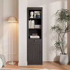 71 Tall Narrow Bookcase with Door & Drawer, 5-Tier Adjustable Shelf for Home Office, Living Room and Kitchen