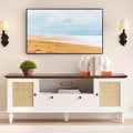 COZONY Rattan TV Stand, Boho Entertainment Center for 65-Inch TV, TV Console with 2 Cabinets & Adjustable Shelf, Modern Media Storage Cabinet