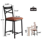 Tabourets de bar hauteur comptoir noirs/marrons/dorés, assise en PU avec dossier en X, lot de 4