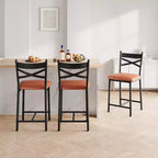 Tabourets de bar hauteur comptoir noirs/marrons/dorés, assise en PU avec dossier en X, lot de 4