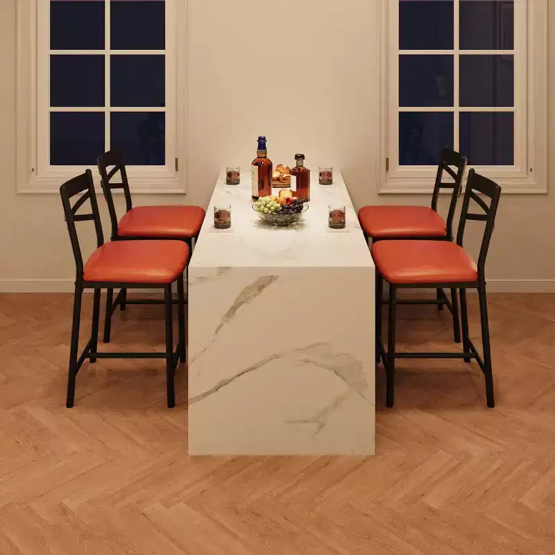 Tabourets de bar hauteur comptoir noirs/marrons/dorés, assise en PU avec dossier en X, lot de 4