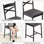 Tabourets de bar hauteur comptoir noirs/marrons/dorés, assise en PU avec dossier en X, lot de 4