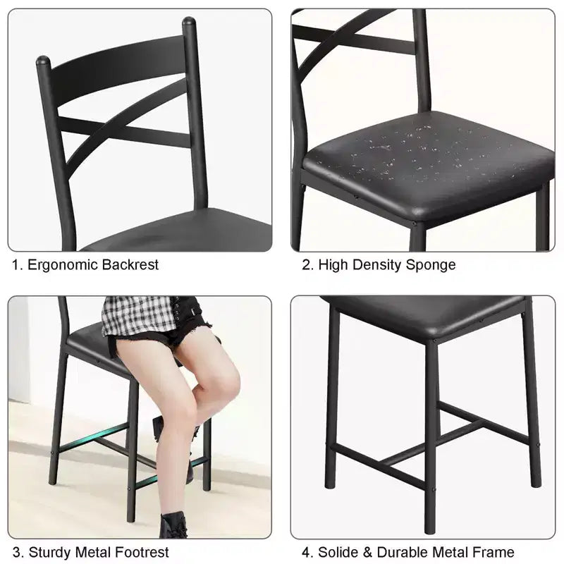 Tabourets de bar hauteur comptoir noirs/marrons/dorés, assise en PU avec dossier en X, lot de 4