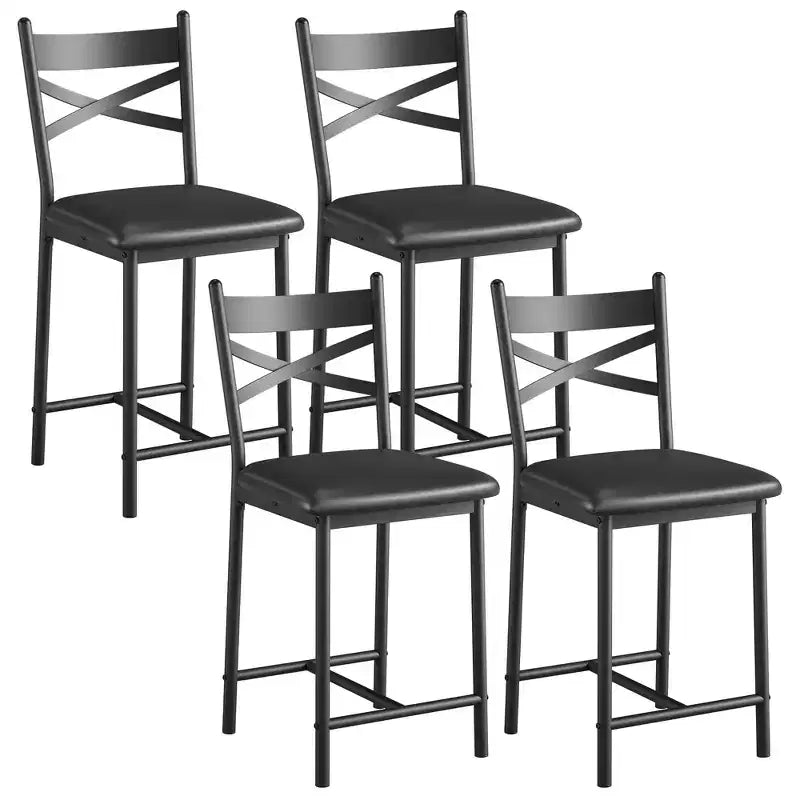 Tabourets de bar hauteur comptoir noirs/marrons/dorés, assise en PU avec dossier en X, lot de 4