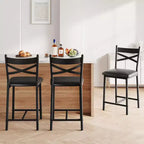 Tabourets de bar hauteur comptoir noirs/marrons/dorés, assise en PU avec dossier en X, lot de 4