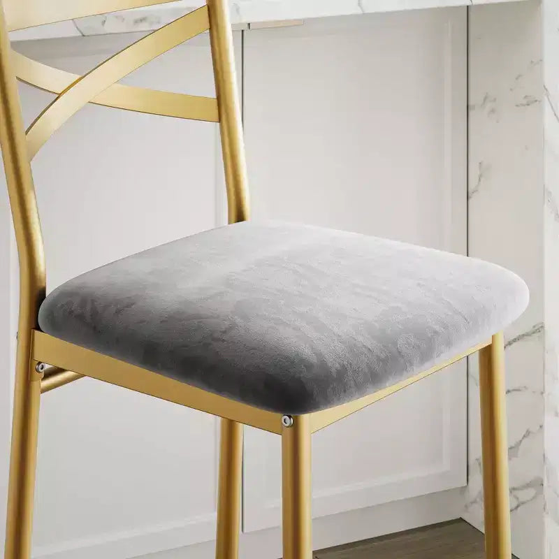Tabourets de bar hauteur comptoir noirs/marrons/dorés, assise en PU avec dossier en X, lot de 4