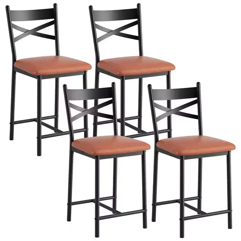 Tabourets de bar hauteur comptoir noirs/marrons/dorés, assise en PU avec dossier en X, lot de 4