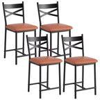 Tabourets de bar hauteur comptoir noirs/marrons/dorés, assise en PU avec dossier en X, lot de 4