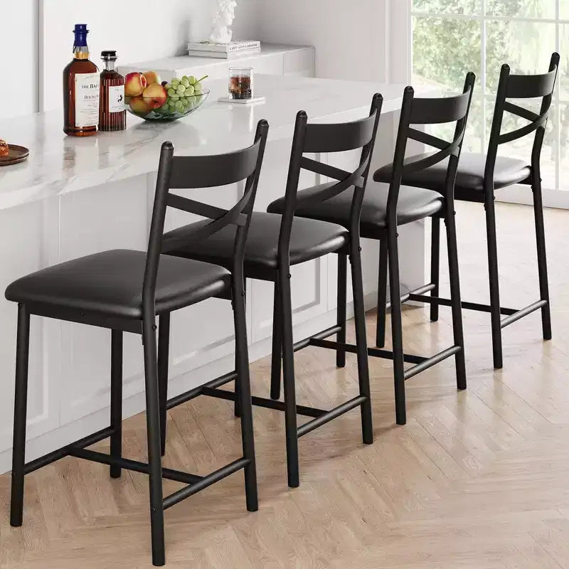 Bar Stools Set of 4, Counter Height Bar Stools with PU Upholstered Seat, 26Metal Frame Kitchen Bar Chairs with X-Design Back and Footrest