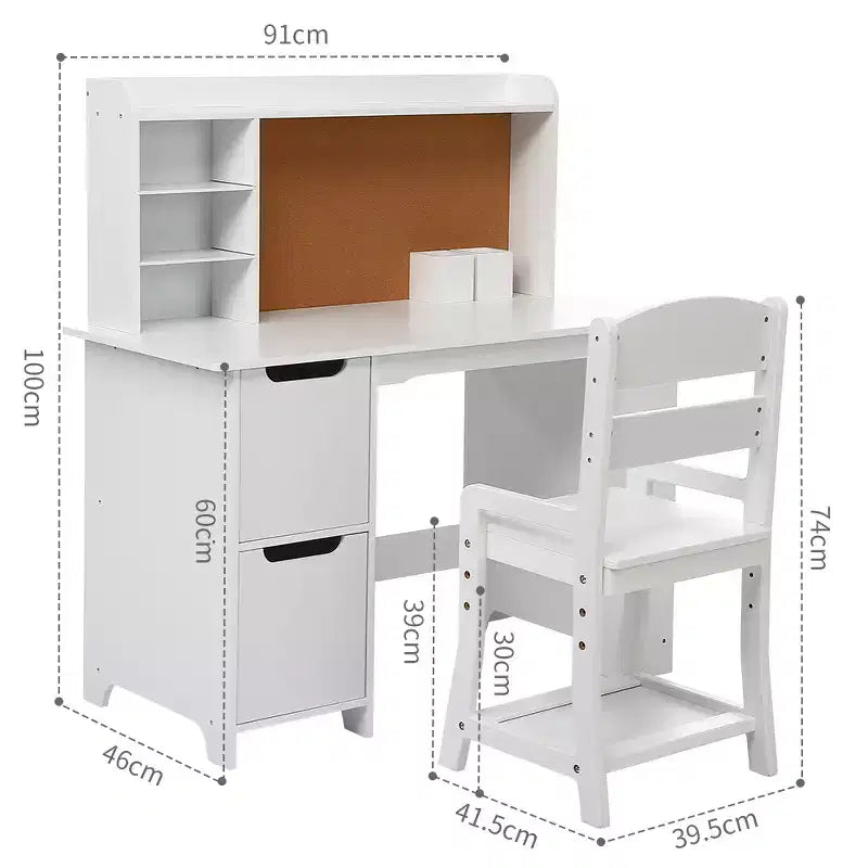 Ensemble bureau et chaise d'étude en bois naturel pour enfant, 1 place, avec étagère et tableau d'affichage