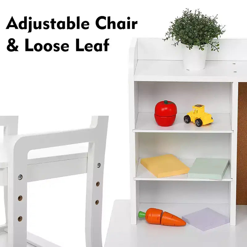 Ensemble bureau et chaise d'étude en bois naturel pour enfant, 1 place, avec étagère et tableau d'affichage