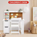 Ensemble bureau et chaise d'étude en bois naturel pour enfant, 1 place, avec étagère et tableau d'affichage