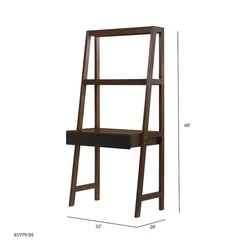 Bureau échelle 1 personne, style échelle, avec étagères, marron naturel