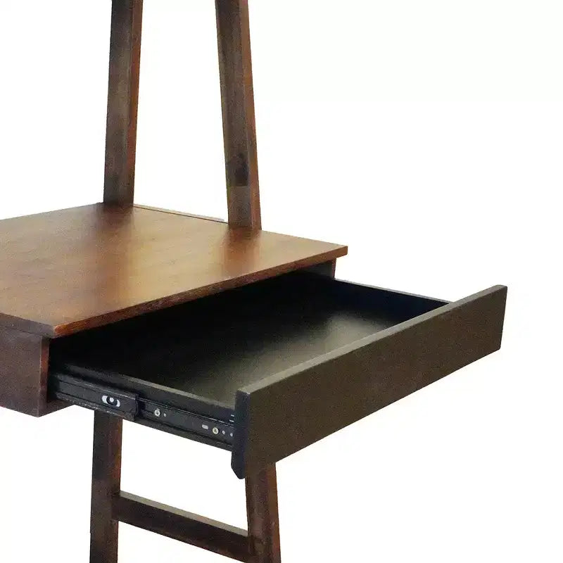 Bureau échelle 1 personne, style échelle, avec étagères, marron naturel