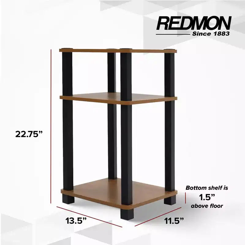 Étagère/Table d'appoint à 3 niveaux noire et marron, autoportante, assemblage par 1 personne