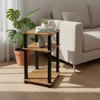 Étagère/Table d'appoint à 3 niveaux noire et marron, autoportante, assemblage par 1 personne
