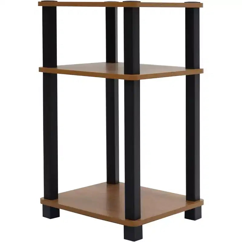 Étagère/Table d'appoint à 3 niveaux noire et marron, autoportante, assemblage par 1 personne