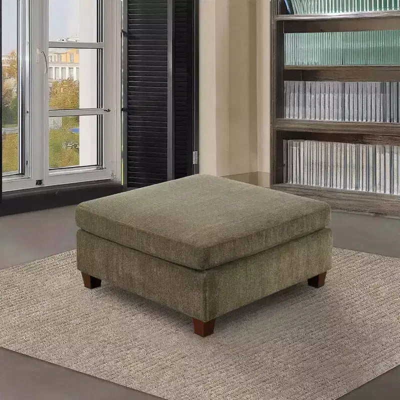 Ottoman carré marron taupe, rembourré en microfibre, 1 place (94 cm L x 94 cm P x 48 cm H)