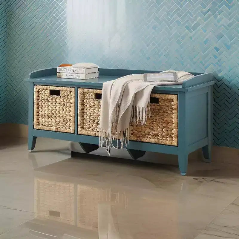 Royal Hampton Wooden Bench with Storage Basket, Blue