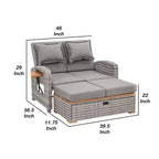 Ensemble de chaises longues de jardin inclinables 2 places en osier gris avec banc de rangement et oreillers