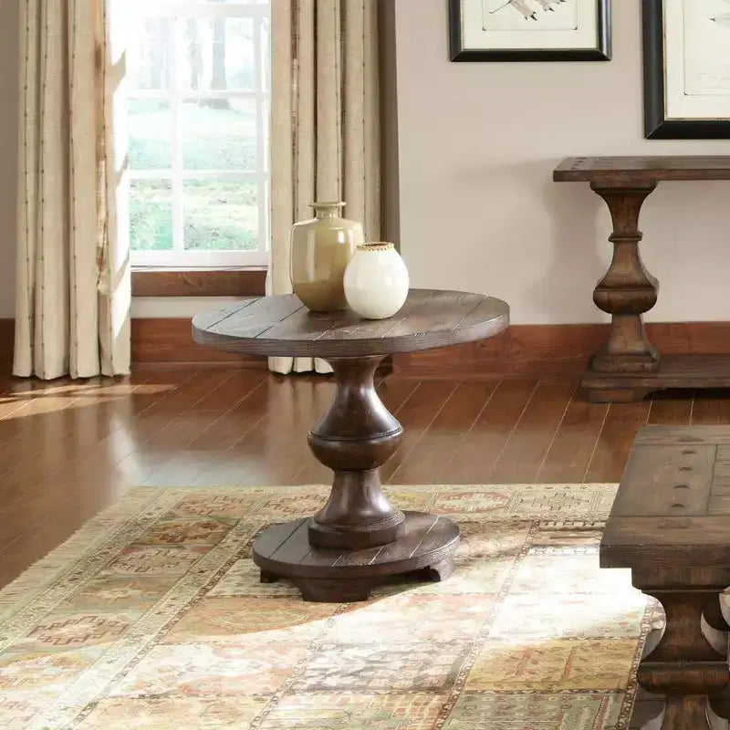 Table d'appoint ronde sur pied, marron – 1 pièce