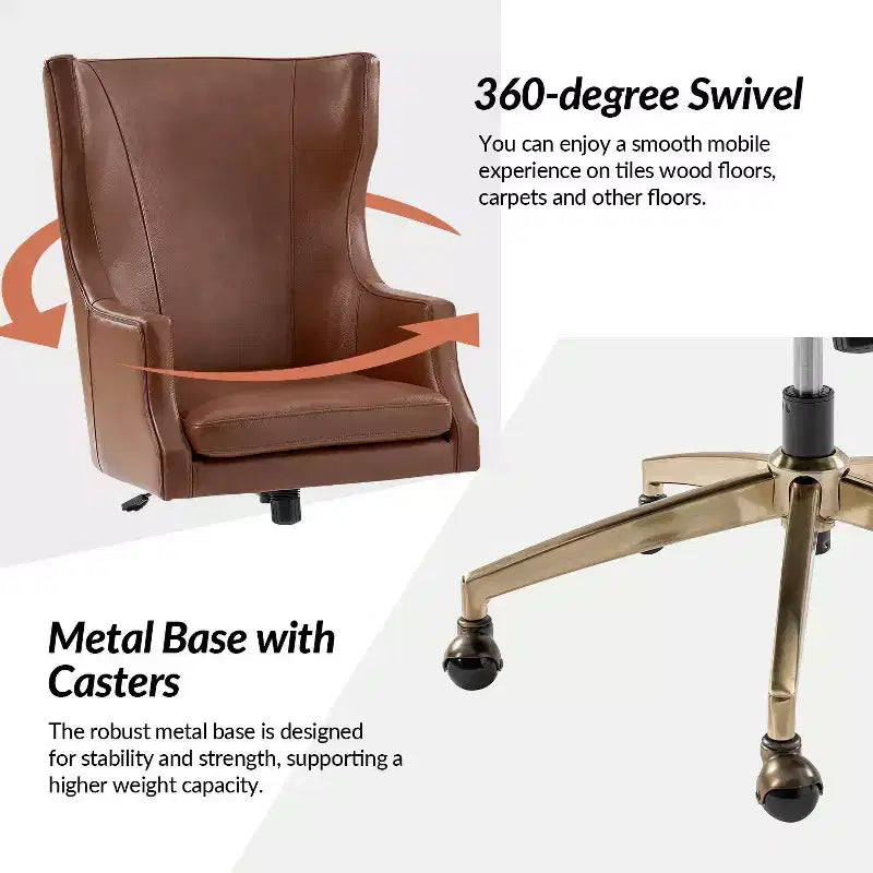 Fauteuil de bureau pivotant à dossier haut en cuir véritable – Noir / Marron / Camel / Bleu marine | 1 place