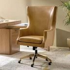Fauteuil de bureau pivotant à dossier haut en cuir véritable – Noir / Marron / Camel / Bleu marine | 1 place