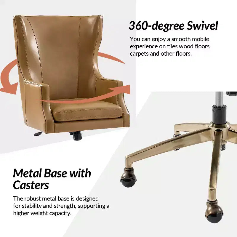 Fauteuil de bureau pivotant à dossier haut en cuir véritable – Noir / Marron / Camel / Bleu marine | 1 place