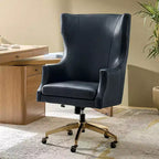 Fauteuil de bureau pivotant à dossier haut en cuir véritable – Noir / Marron / Camel / Bleu marine | 1 place