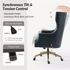 Fauteuil de bureau pivotant à dossier haut en cuir véritable – Noir / Marron / Camel / Bleu marine | 1 place