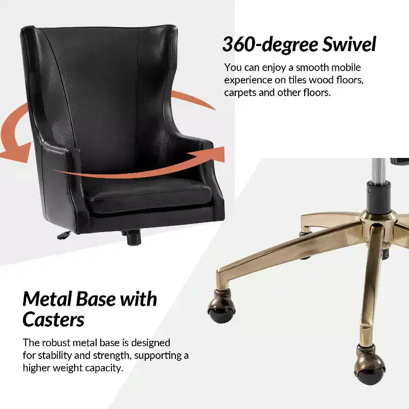 Fauteuil de bureau pivotant à dossier haut en cuir véritable – Noir / Marron / Camel / Bleu marine | 1 place