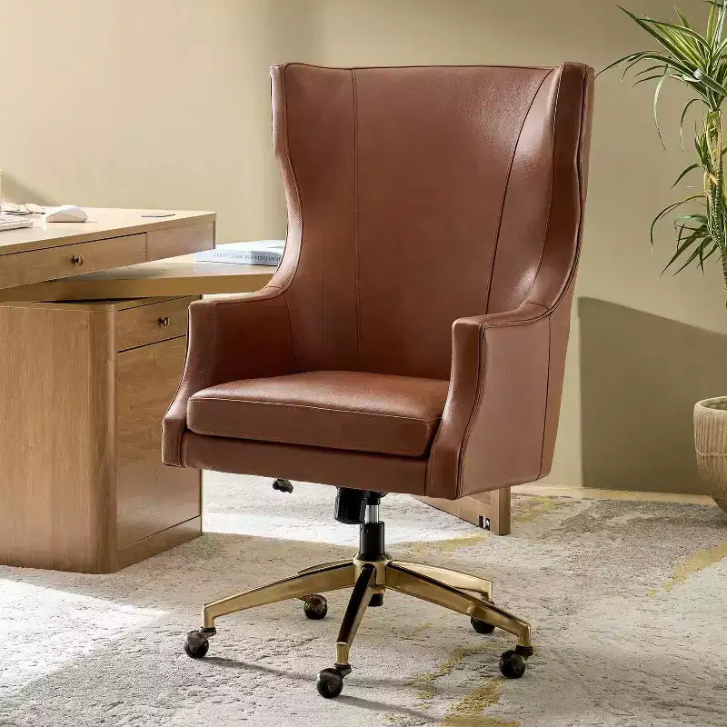 Fauteuil de bureau pivotant à dossier haut en cuir véritable – Noir / Marron / Camel / Bleu marine | 1 place