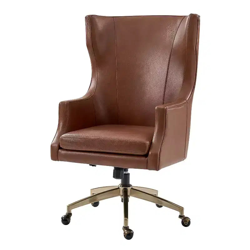 Fauteuil de bureau pivotant à dossier haut en cuir véritable – Noir / Marron / Camel / Bleu marine | 1 place