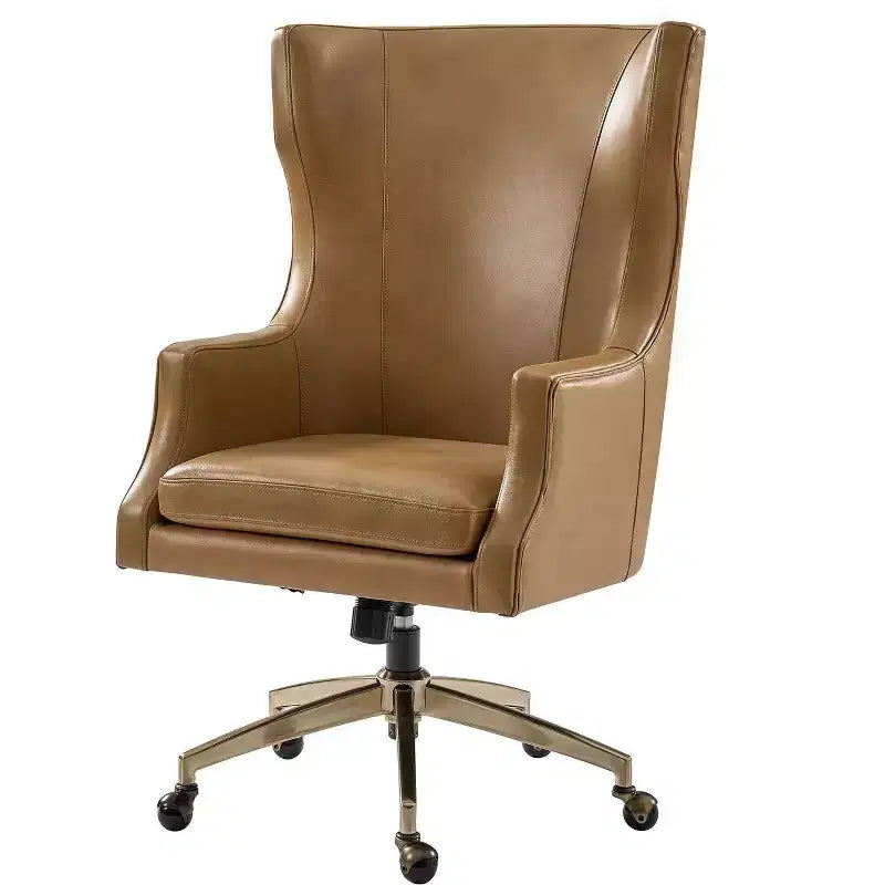 Fauteuil de bureau pivotant à dossier haut en cuir véritable – Noir / Marron / Camel / Bleu marine | 1 place