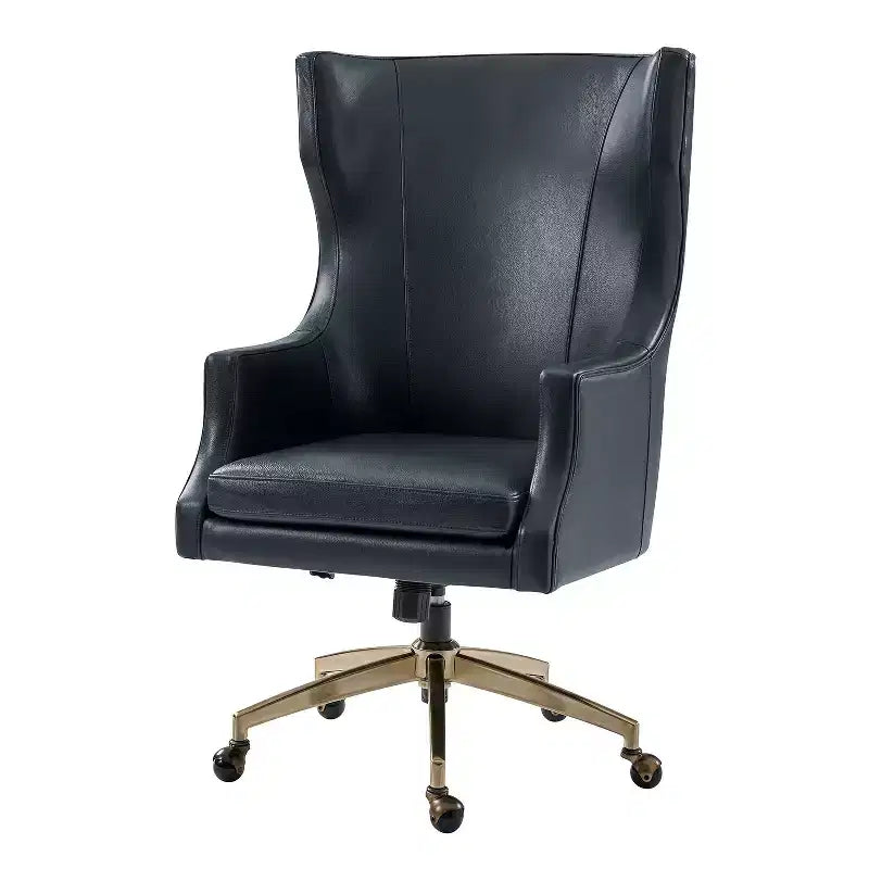 Fauteuil de bureau pivotant à dossier haut en cuir véritable – Noir / Marron / Camel / Bleu marine | 1 place