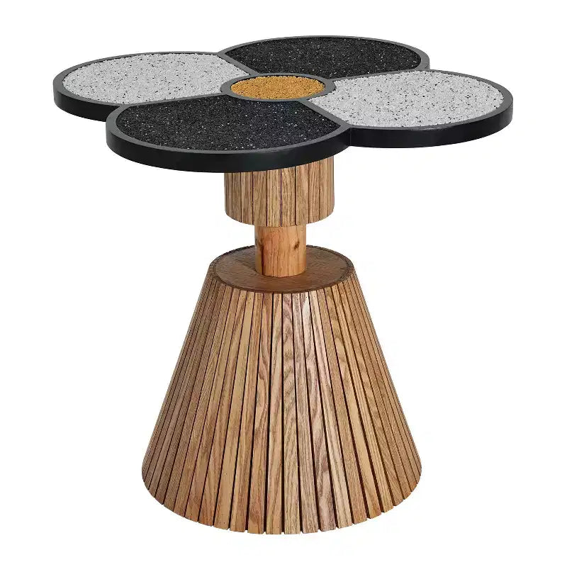 Table basse en forme de fleur avec tiroir de rangement – Noir / Naturel