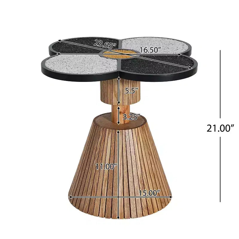 Table basse en forme de fleur avec tiroir de rangement – Noir / Naturel