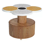 Table basse en forme de fleur avec tiroir de rangement – Noir / Naturel