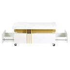 Table basse rectangulaire noire/blanche avec tiroirs de rangement et roulettes – 1 personne
