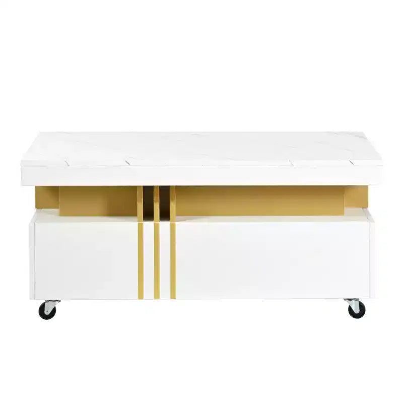 Table basse rectangulaire noire/blanche avec tiroirs de rangement et roulettes – 1 personne