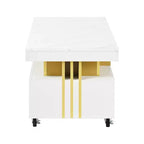 Table basse rectangulaire noire/blanche avec tiroirs de rangement et roulettes – 1 personne