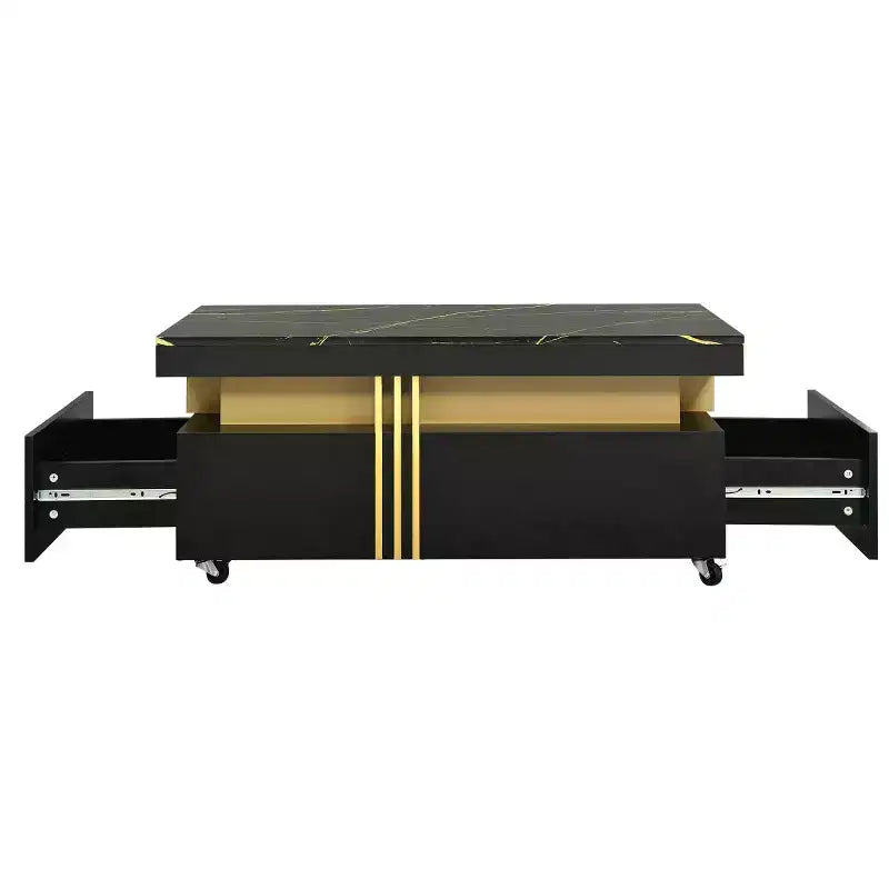 Table basse rectangulaire noire/blanche avec tiroirs de rangement et roulettes – 1 personne